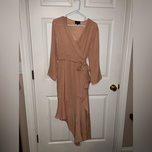 Wuko Gals High-Low Satin-Look Dress in Peach, Size XS/S